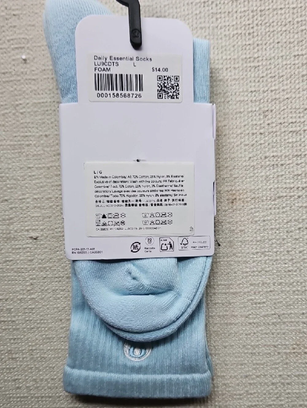 lululemon athletica Unisex Daily Essential Crew Socks - Light Blue